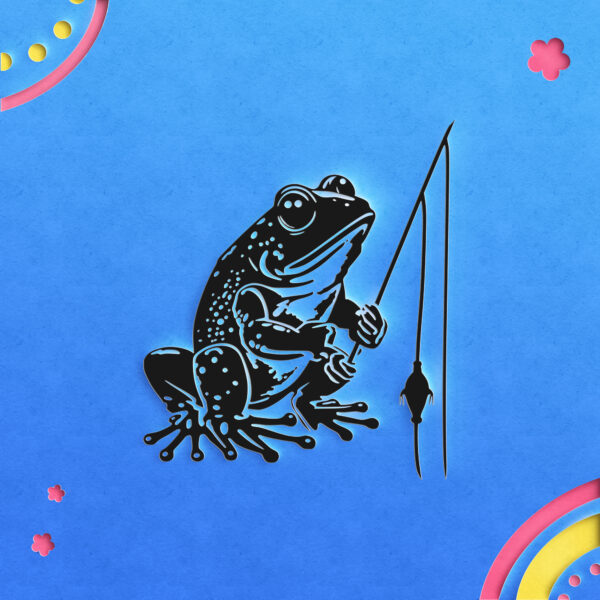 Frog Holding Fishing Rod SVG File for Cricut, Silhouette, Laser