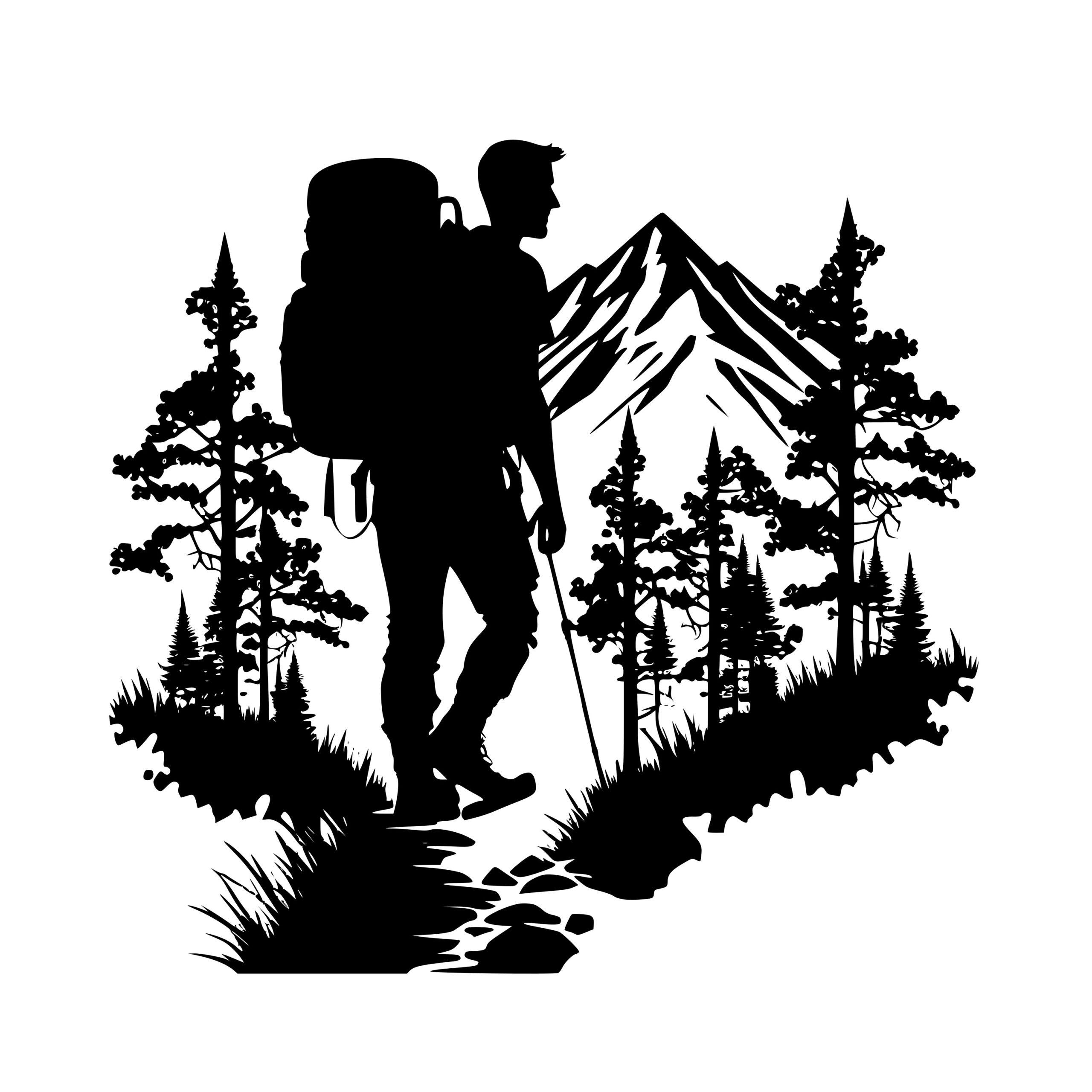 Forest Hiking Man Instant Download Image for Cricut, Silhouette, Laser ...