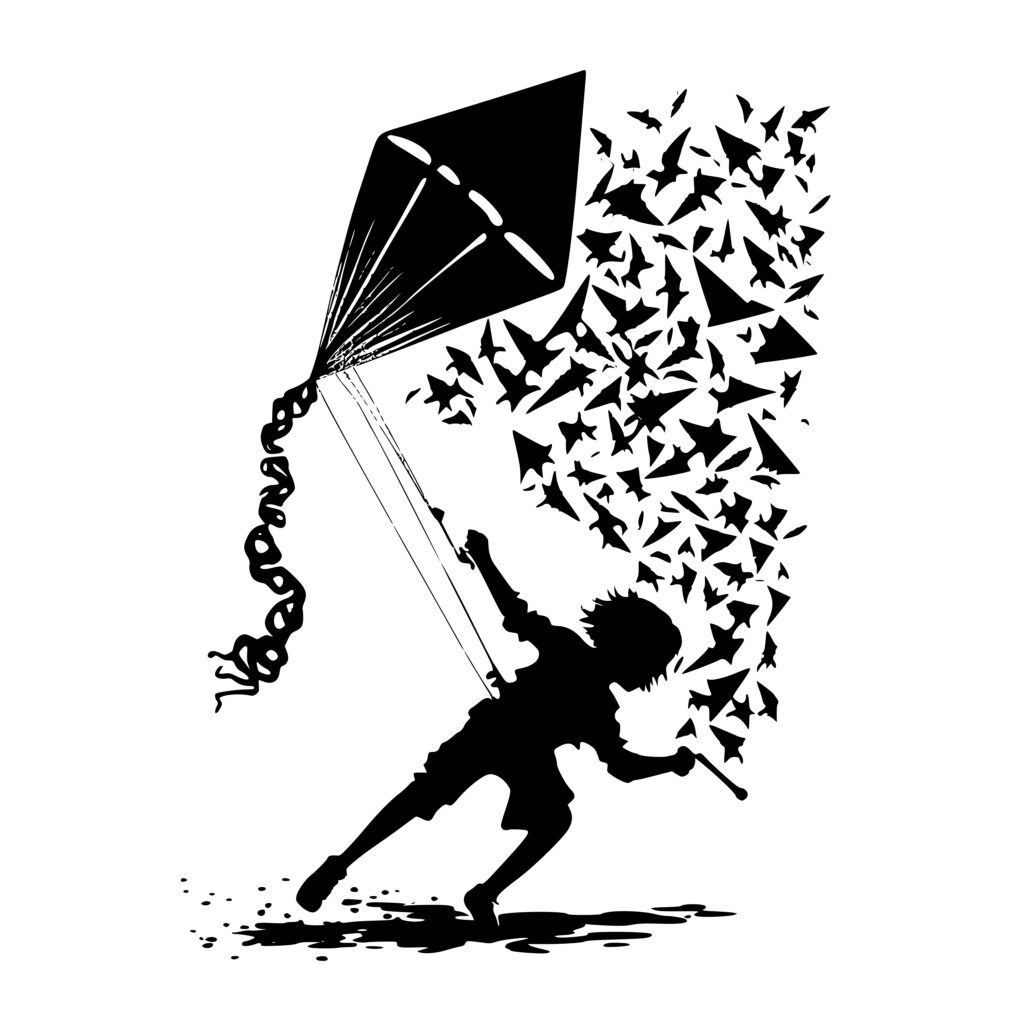 Child Playing With Kite SVG File Instant Download for Cricut