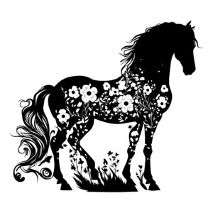 Horse with a Mane and Tail Made of Flowers