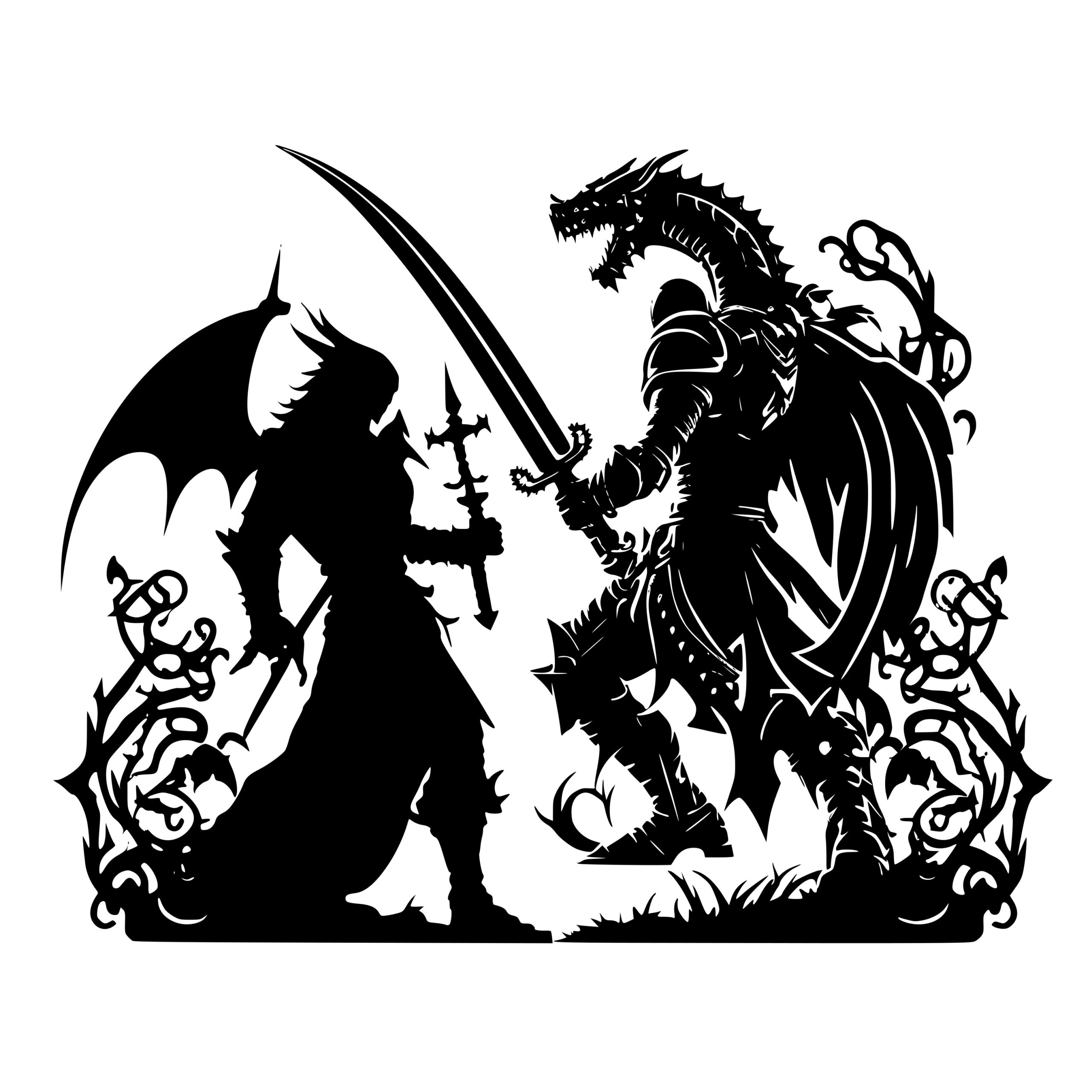 Dragon and Knight in Battle: SVG Download for Cricut, Silhouette, Laser