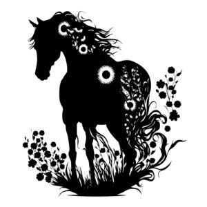 Horse Silhouette with Flower Mane
