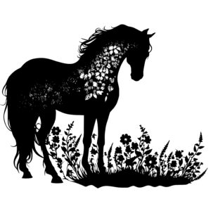 Horse Silhouette with Flowers