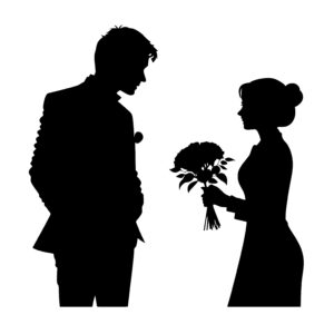 Man and Woman Holding Bouquet