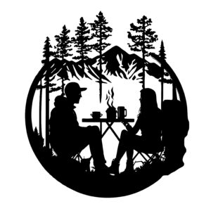 Couple Having Breakfast in Mountains While Camping