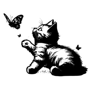 Kitten Playing with Butterfly