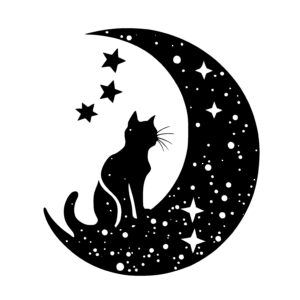 Cat Sitting on Crescent Moon
