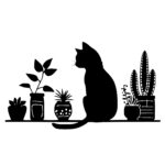 Cat Sitting on Shelf with Plants
