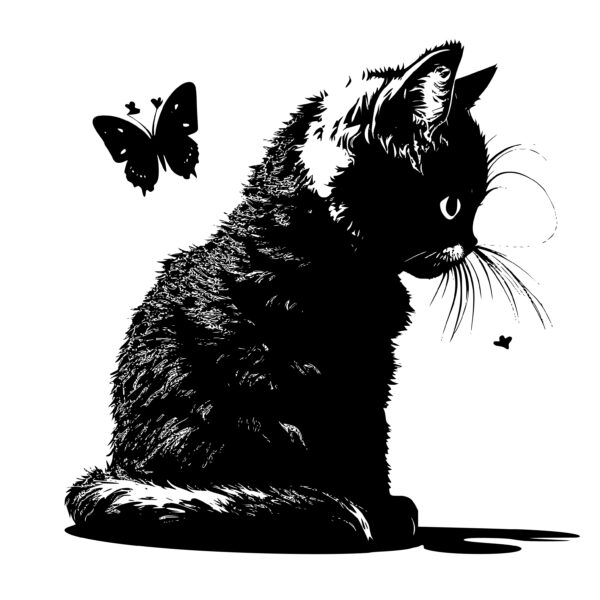 Kitten with Butterfly SVG File for Cricut, Silhouette, and Laser Machines