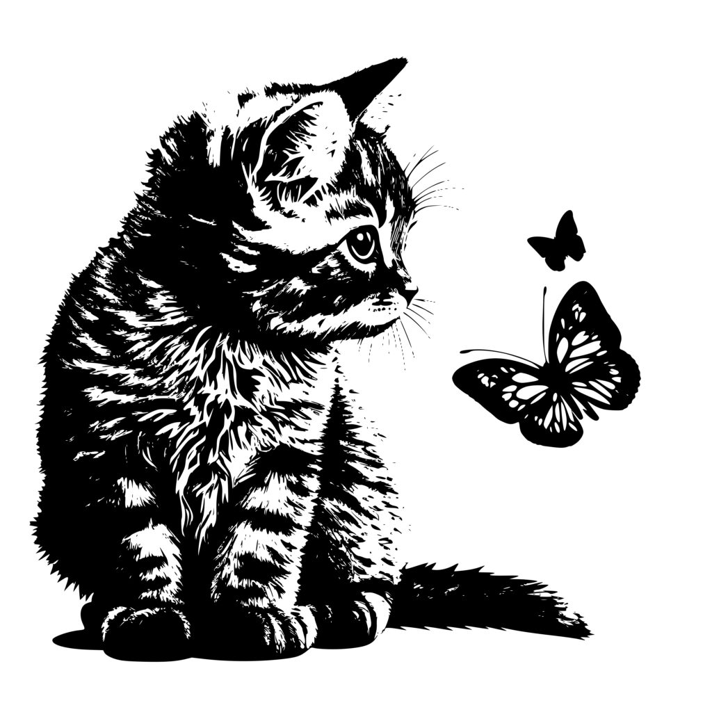 Kitten With Butterfly SVG File for Cricut, Silhouette, Laser Machines