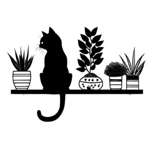 Cat on Shelf with Plants