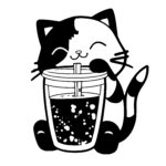 Happy Cat Drinking Boba Tea