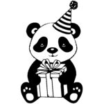 Panda with Party Hat Holding Gift