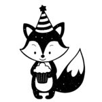 Cute Fox Wearing a Party Hat and Holding a Cupcake