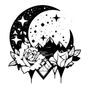 Prism Crescent Moon with Stars and Flowers