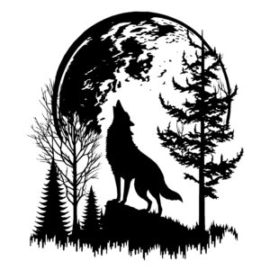 Wolf Howling at Moon in Wilderness