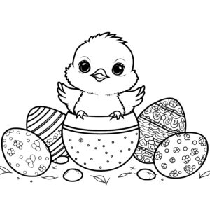 Hatching Chick with Easter Eggs
