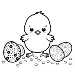 Cute Baby Chick with Easter Eggs