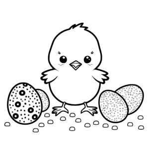 Cute Baby Chick with Easter Eggs