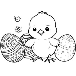 Baby Chick with Easter Eggs