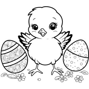 Adorable Chick with Easter Eggs