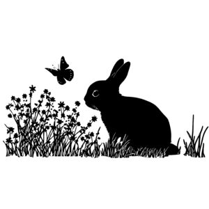 Rabbit In Field With Butterfly