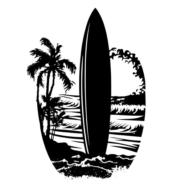 Surfboard on the Beach SVG File for Cricut, Silhouette, Laser