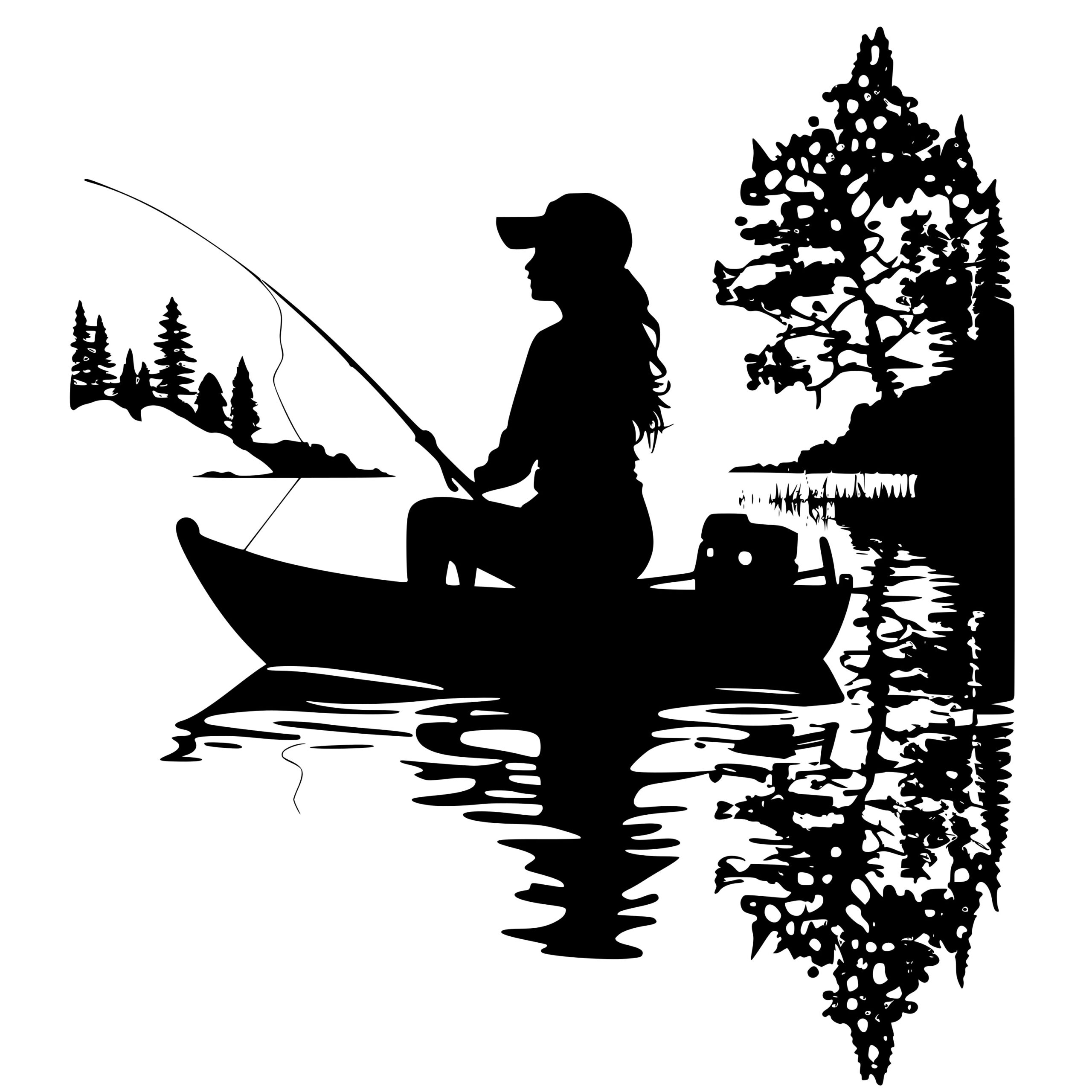 Woman Fishing SVG File for Cricut, Silhouette, Laser Machines