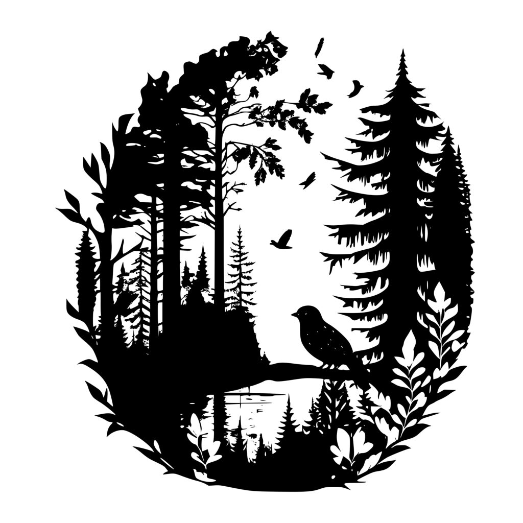 Birds In Beautiful Forest - SVG File for Cricut, Silhouette, Laser