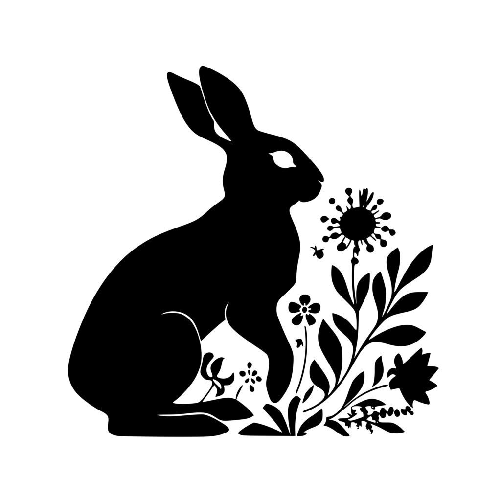 Bunny in Flower Garden SVG File for Cricut, Silhouette, Laser