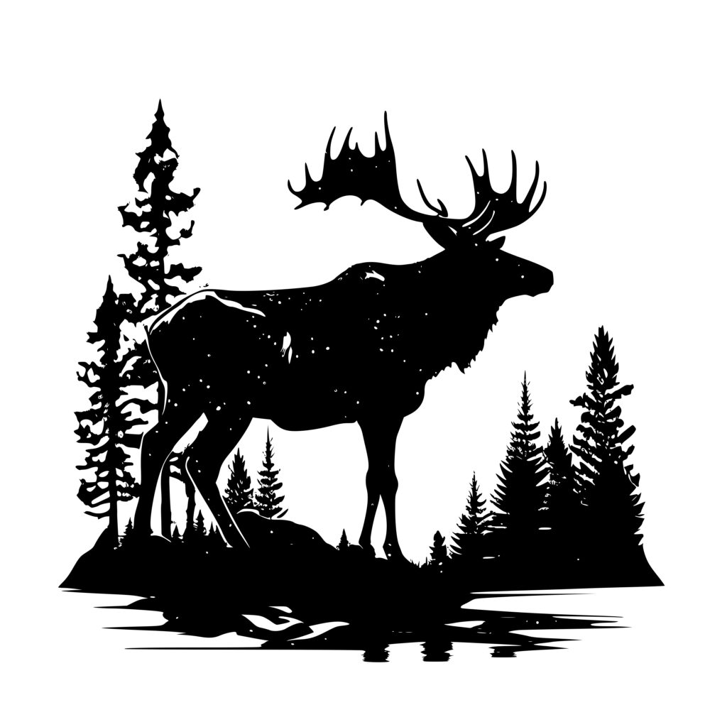 Snowy Elk in Forest SVG File for Cricut, Silhouette, and Laser