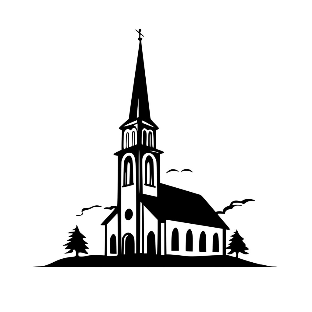 Church with Tall Steeple - Instant Download SVG, PNG, DXF Files