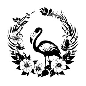 Flamingo with Floral Wreath