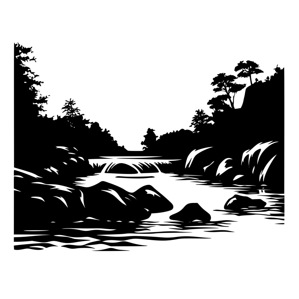 River with Stones and Trees SVG File for Cricut, Silhouette