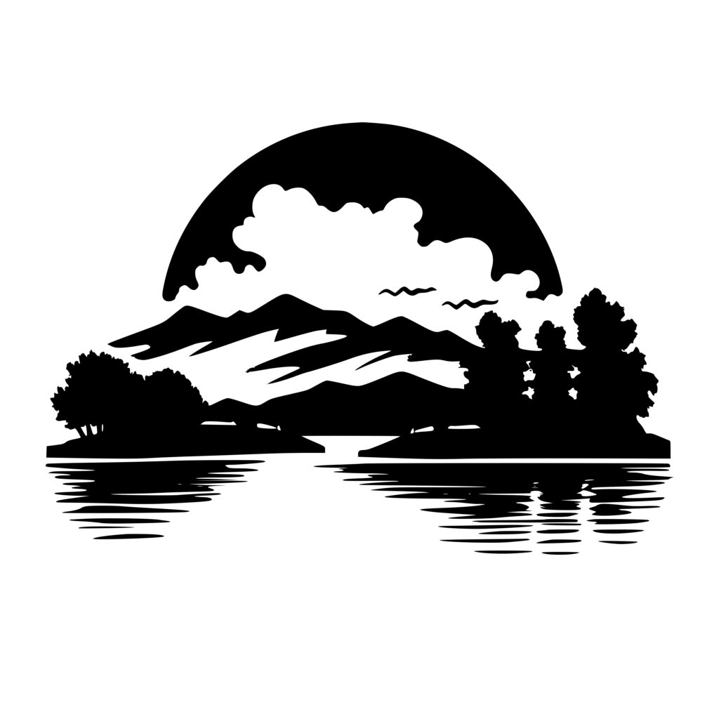 Scenic Mountain Lake Sunset SVG File for Cricut, Silhouette, Laser Machines