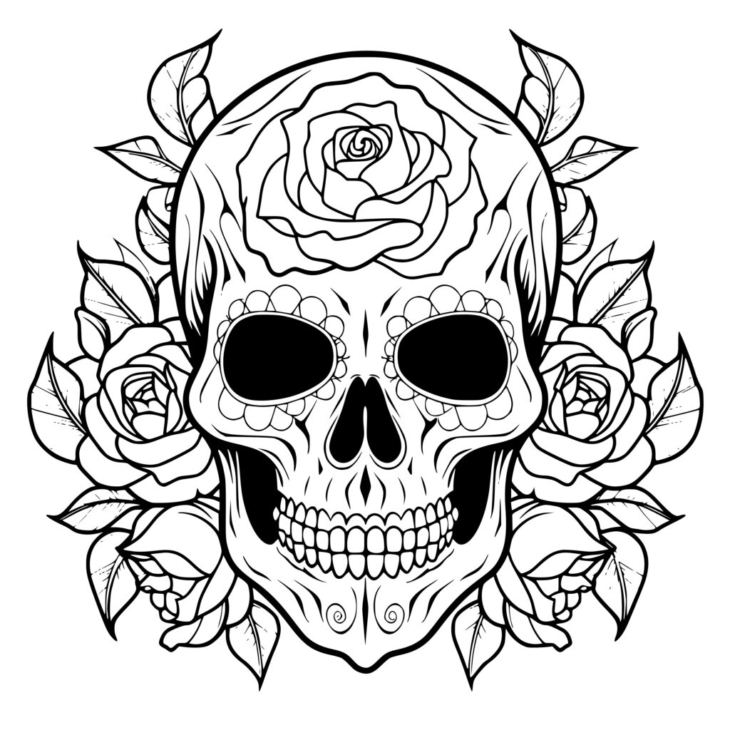 Floral Skull with Rose - SVG File for Cricut, Silhouette, Laser