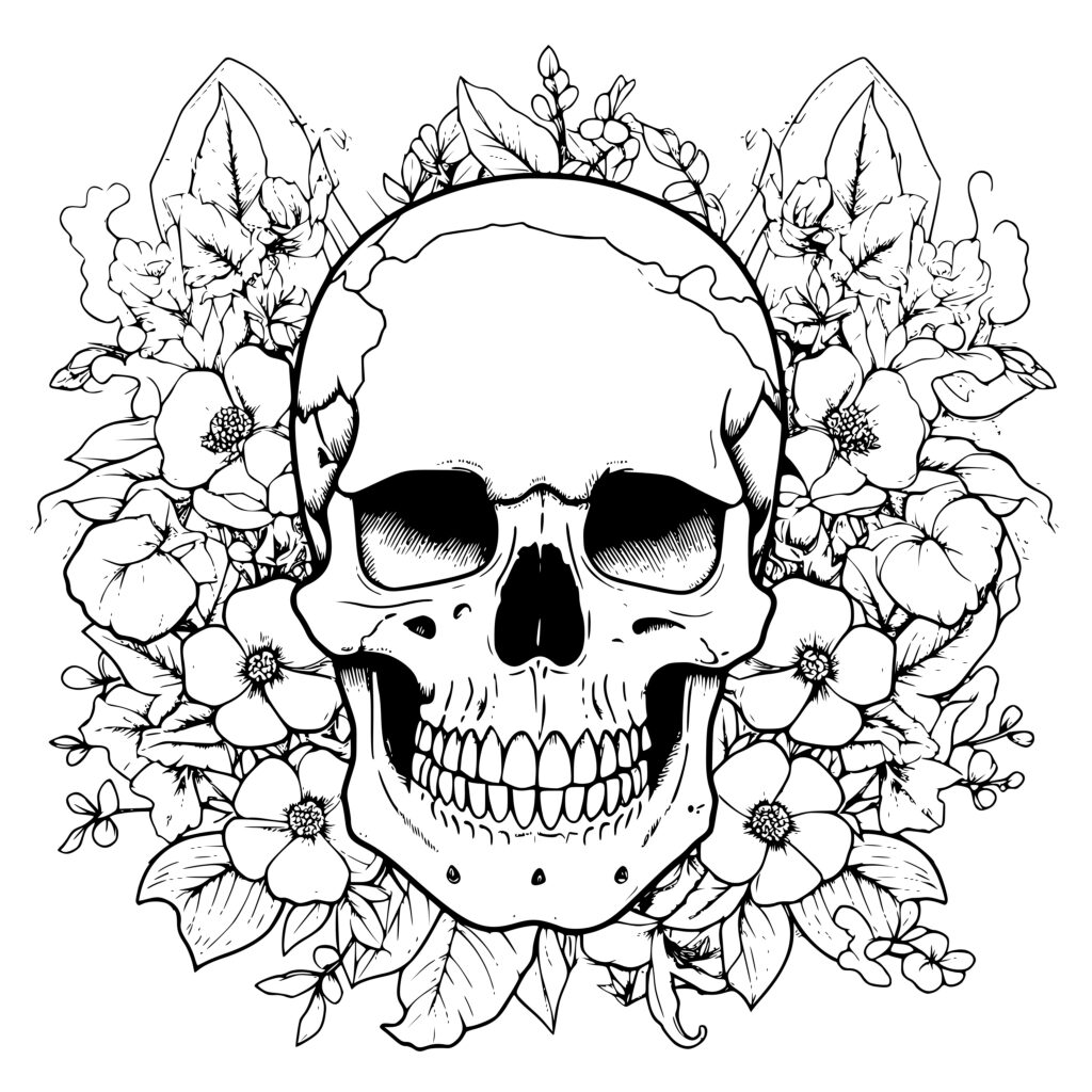 Skull With Flowers: Instant Download Image For Cricut, Silhouette 