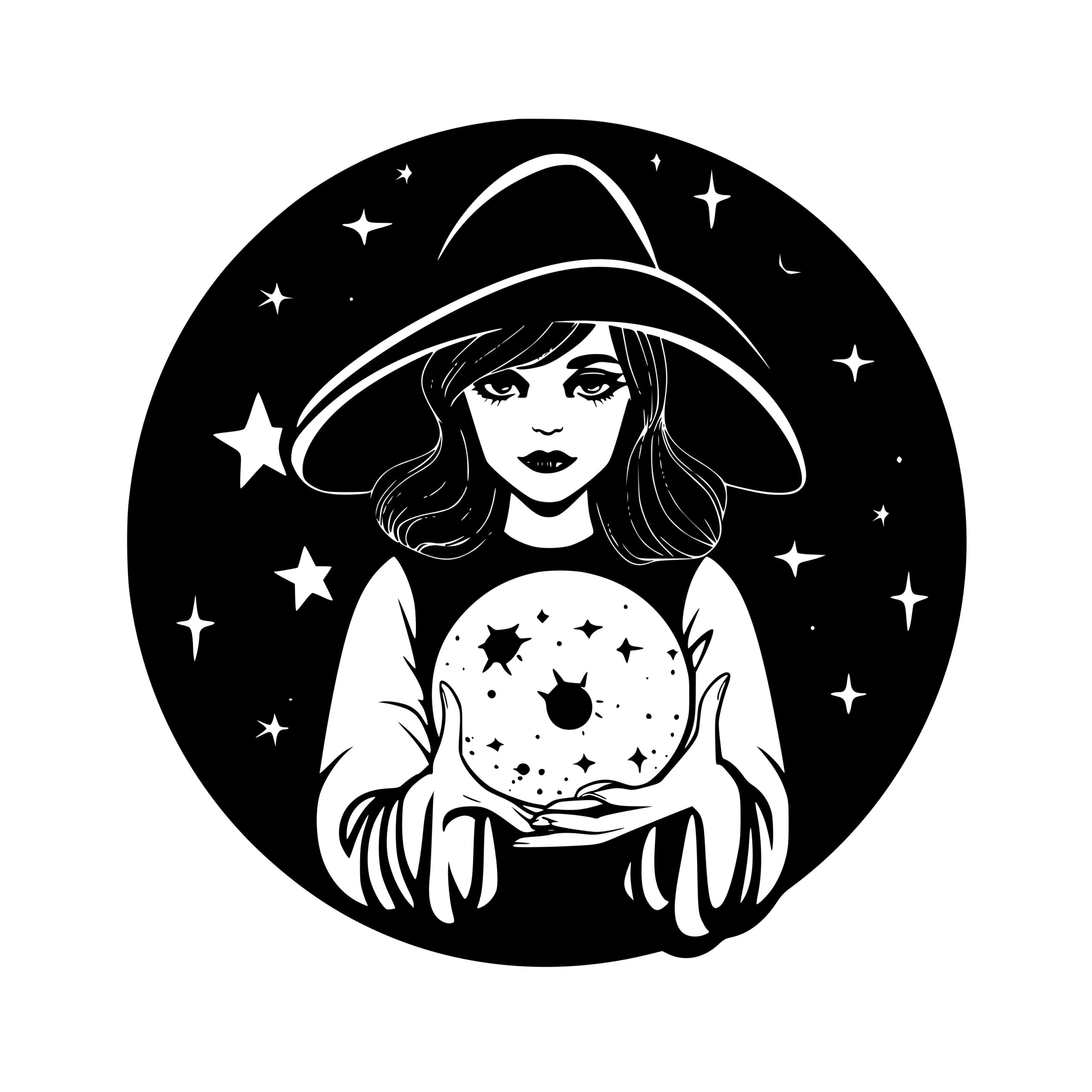 Instant Download Svgpngdxf Witch With Crystal Ball For Cricut Silhouette And Laser Machines 1834