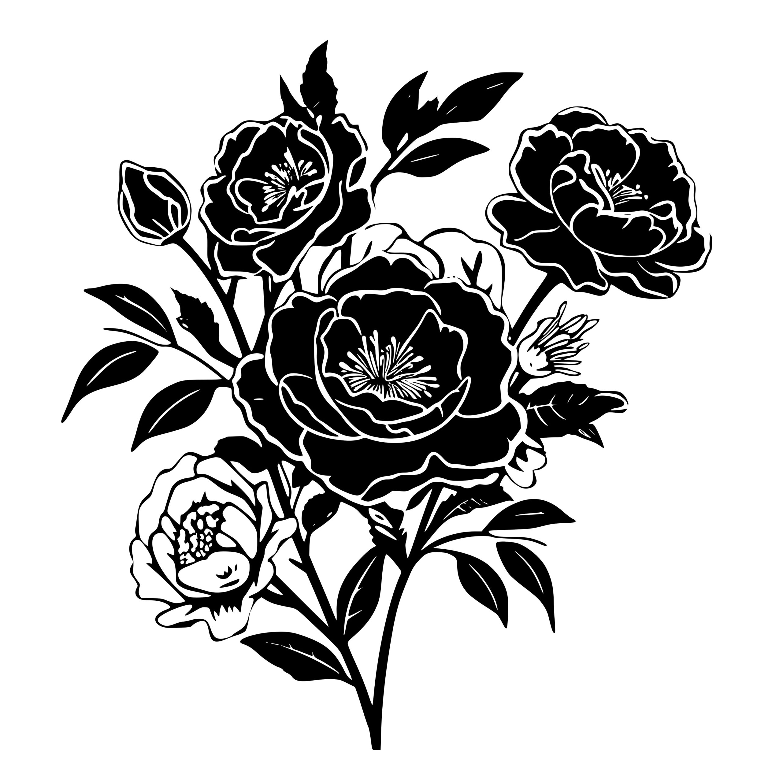 Cricut Silhouette Camellia Arrangement: SVG, PNG, DXF Files for Crafts