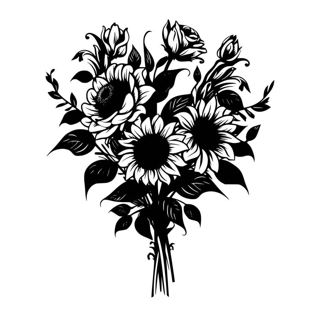 Sunflower and Rose Bouquet SVG File for Cricut, Silhouette, Laser Machines