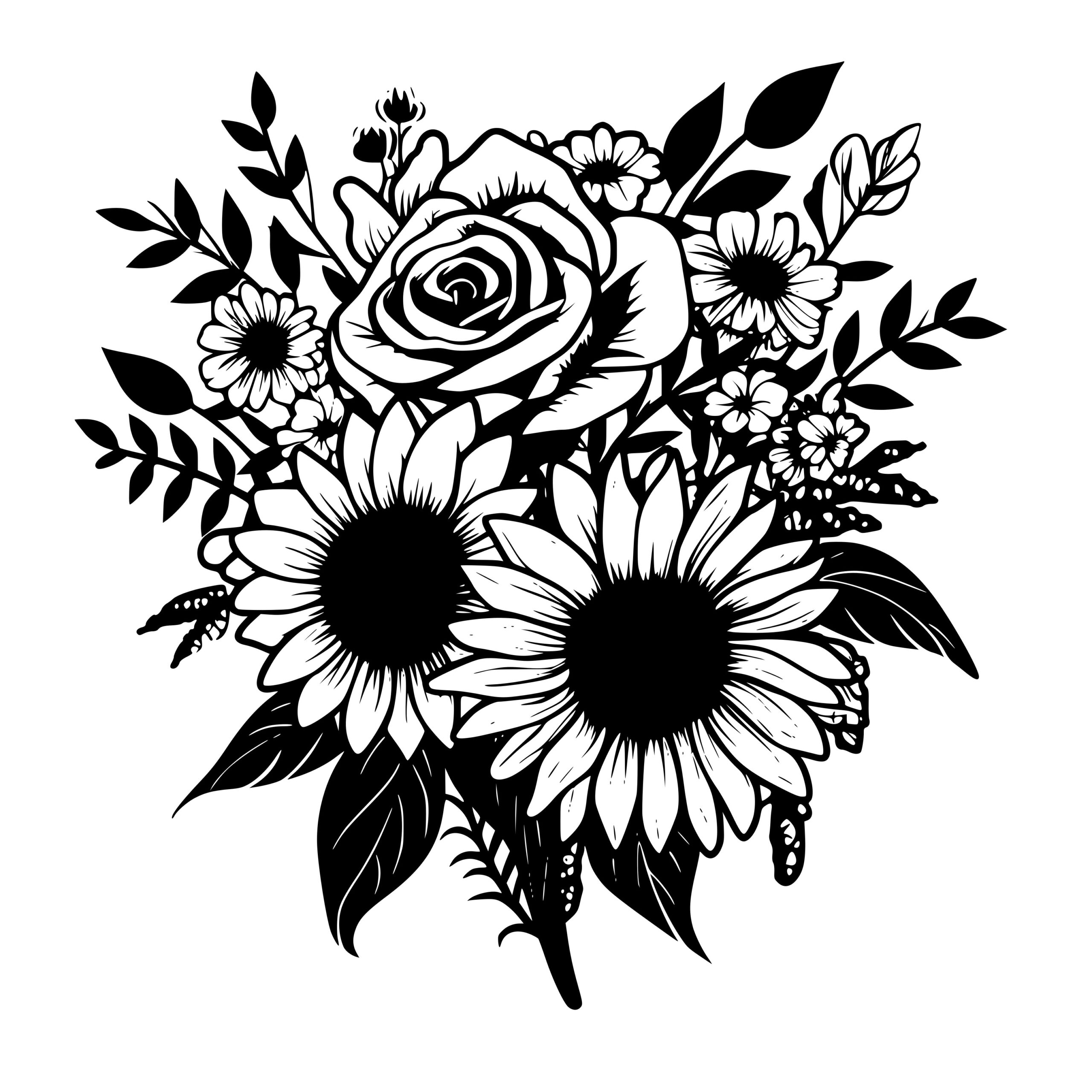 Sunflowers And Rose Bouquet Svg Png Dxf Files For Cricut Silhouette Laser 