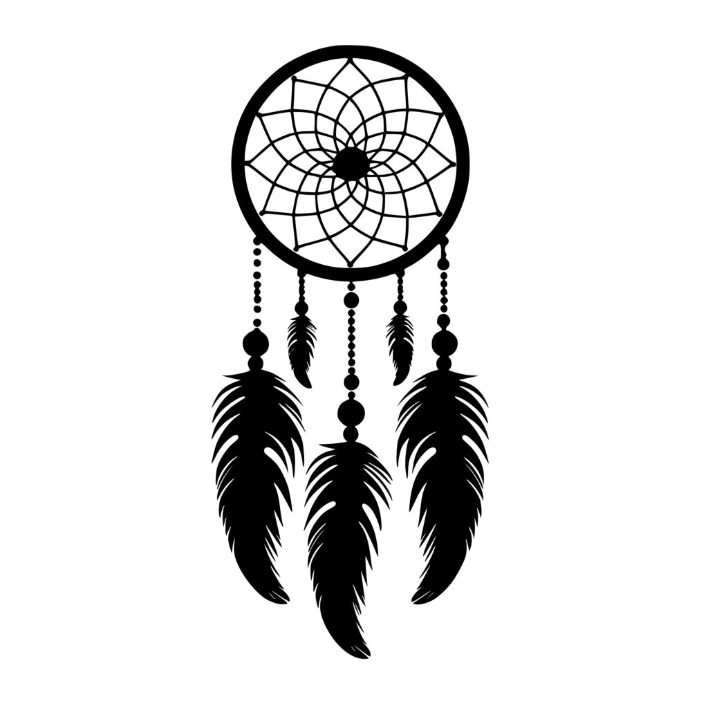 A Simple Black Dream Catcher With Knitted Straps In The Middle And Feathers  Around It Vector, Dream Catcher, Circular, Silhouette PNG and Vector with  Transparent Background for Free Download