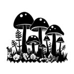 Cluster of Mushrooms and Plants