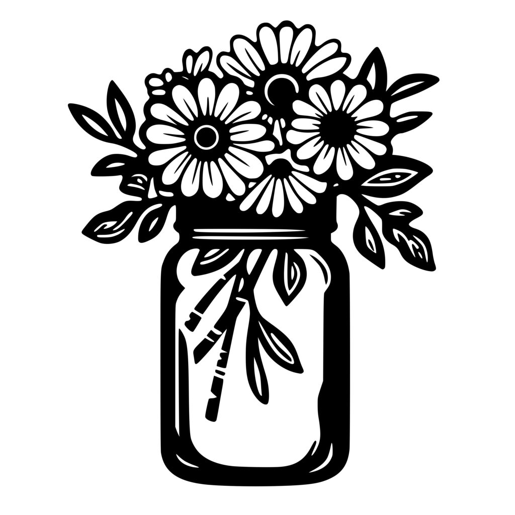 Rustic Mason Jar Flowers SVG File for Cricut, Silhouette, Laser Machines
