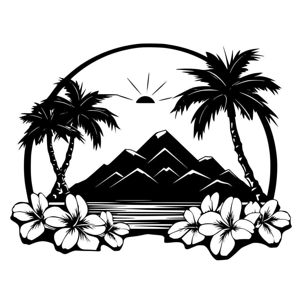 Tropical Mountain Paradise: SVG, PNG, DXF Files for Cricut, Silhouette