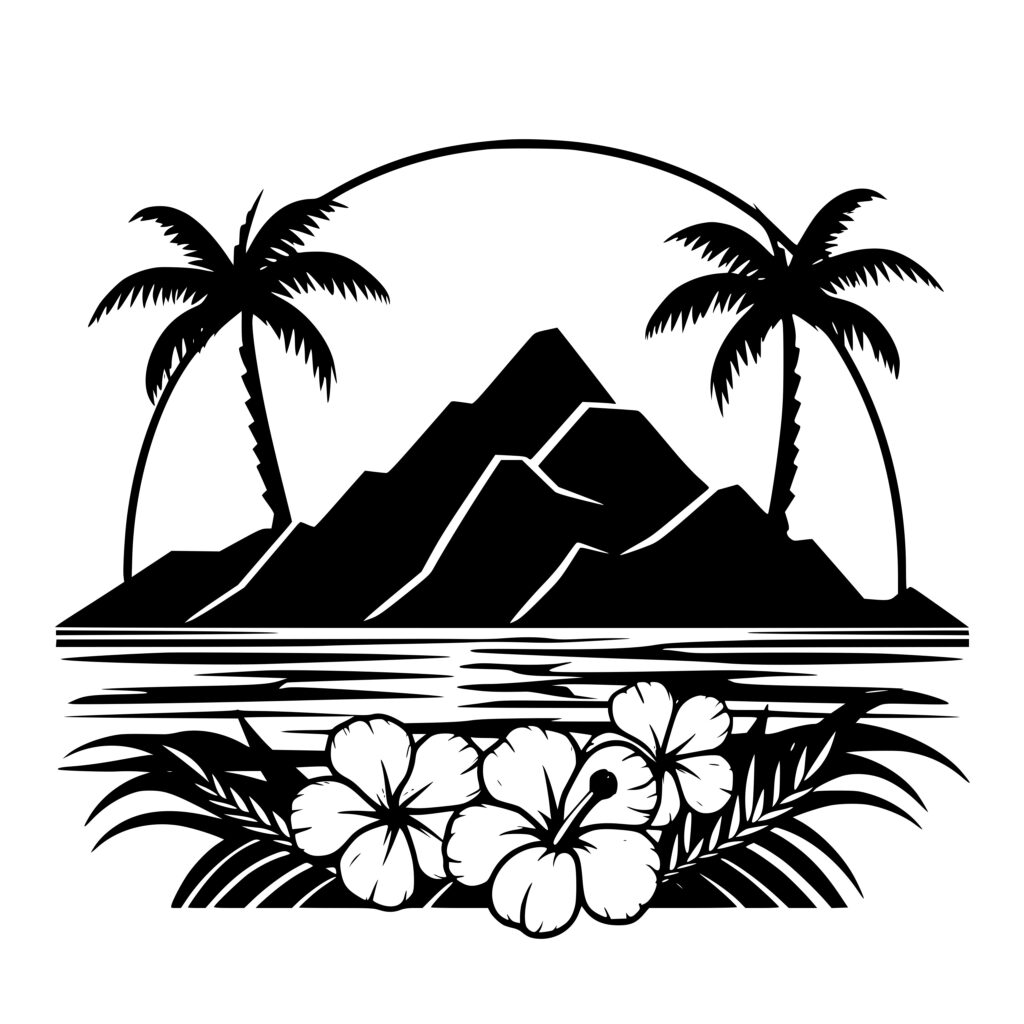 Majestic Volcano and Palm Trees SVG File for Cricut, Silhouette, Laser