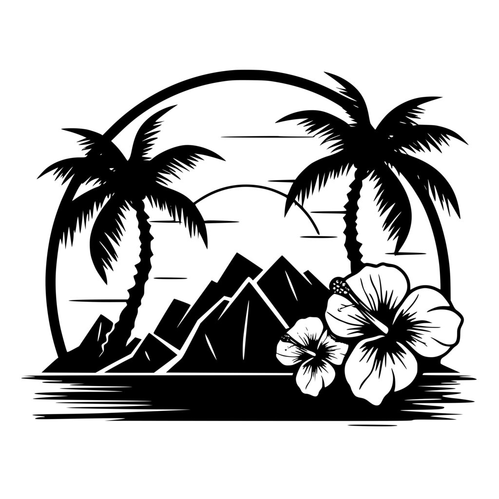 Tropical Hawaiian Landscape SVG File for Cricut, Silhouette, Laser Machines