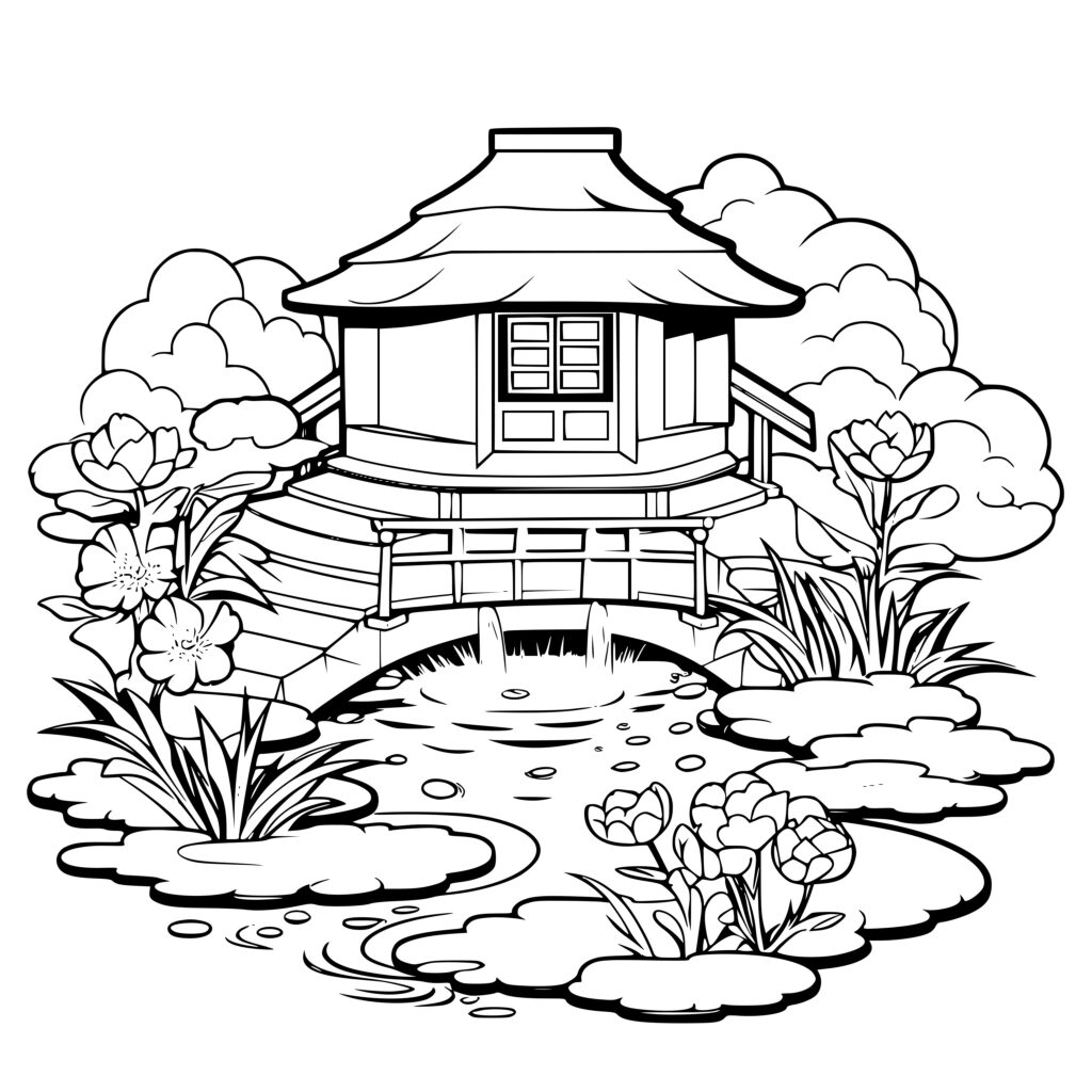 Scenic Tea Garden: Instant Download SVG, PNG, DXF Files for Cricut