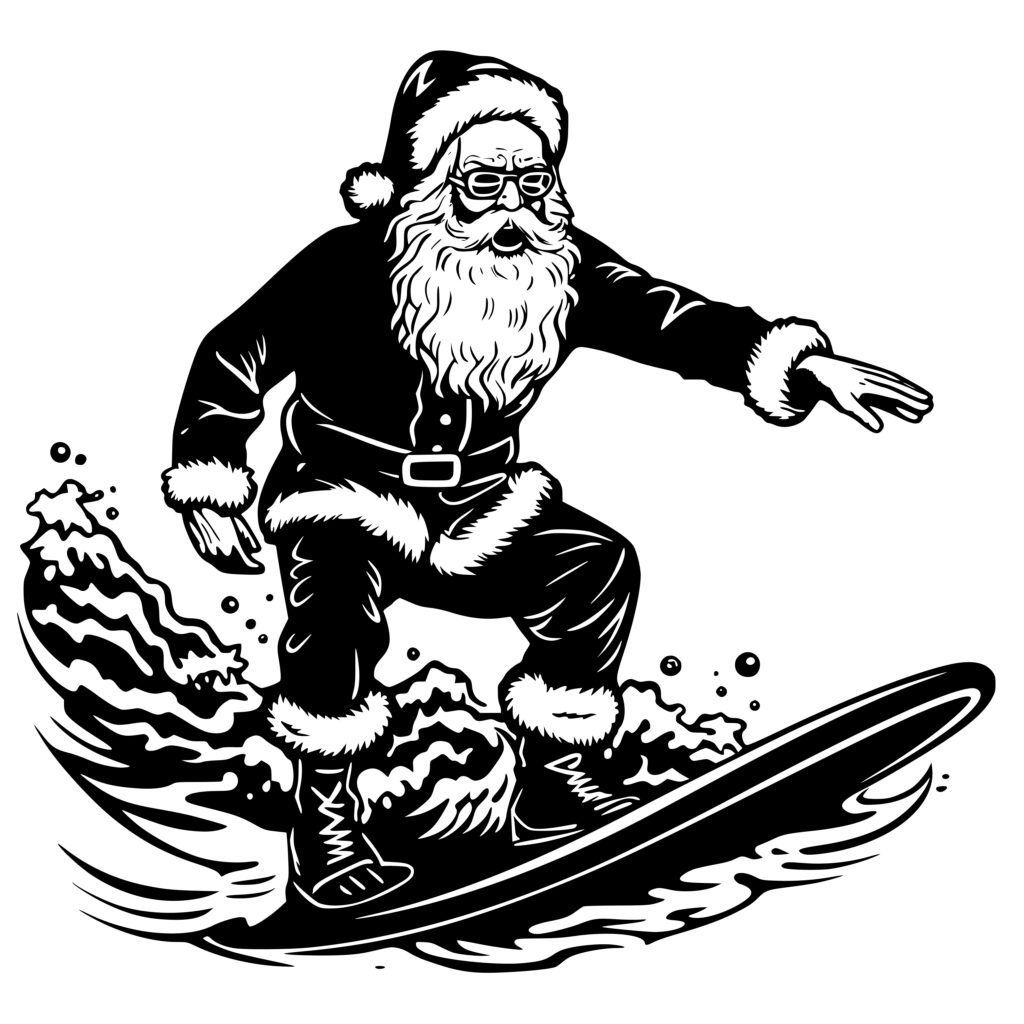 Surfing Santa SVG File for Cricut, Silhouette, Laser Machines