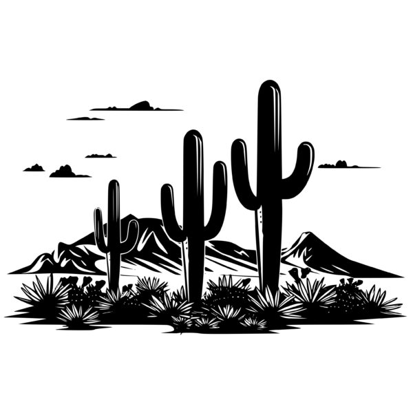 Cactus In Desert Cut Out Landscape PNG & SVG Design For T-Shirts